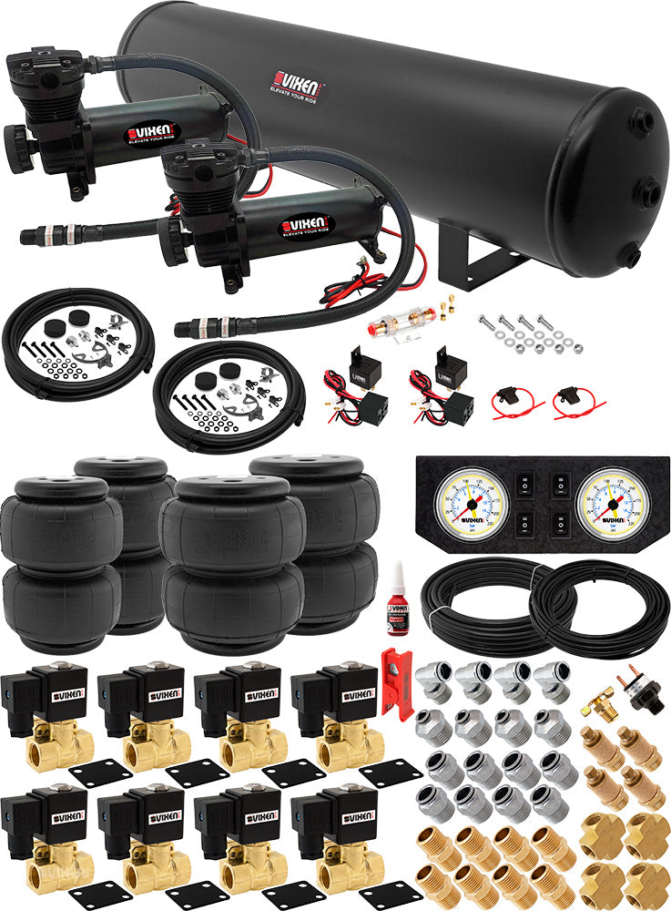 VIXEN AIR VXX1209PW/4852DB AIR SUSPENSION KIT FOR TRUCK/CAR BAG/AIR RIDE/SPRING. ON BOARD SYSTEM, DUAL 200PSI COMPRESSOR, 5 GALLON TANK image 0