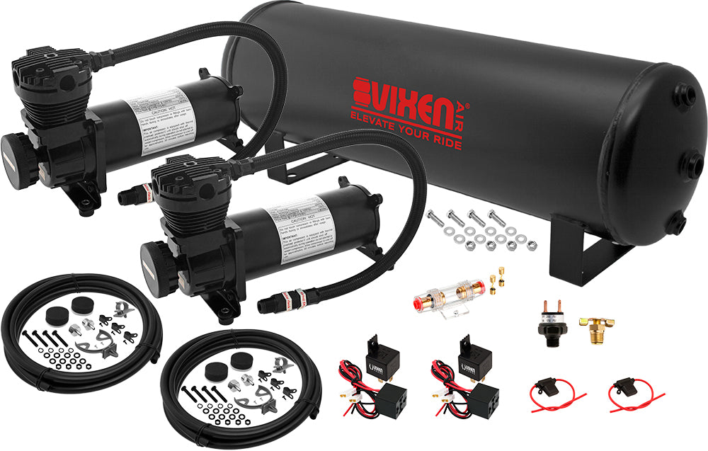 VIXEN AIR VXO4841DB 4 GALLON STEEL AIR TANK WITH DUAL 200 PSI AIR COMPRESSOR ONBOARD AIR SYSTEM image 0