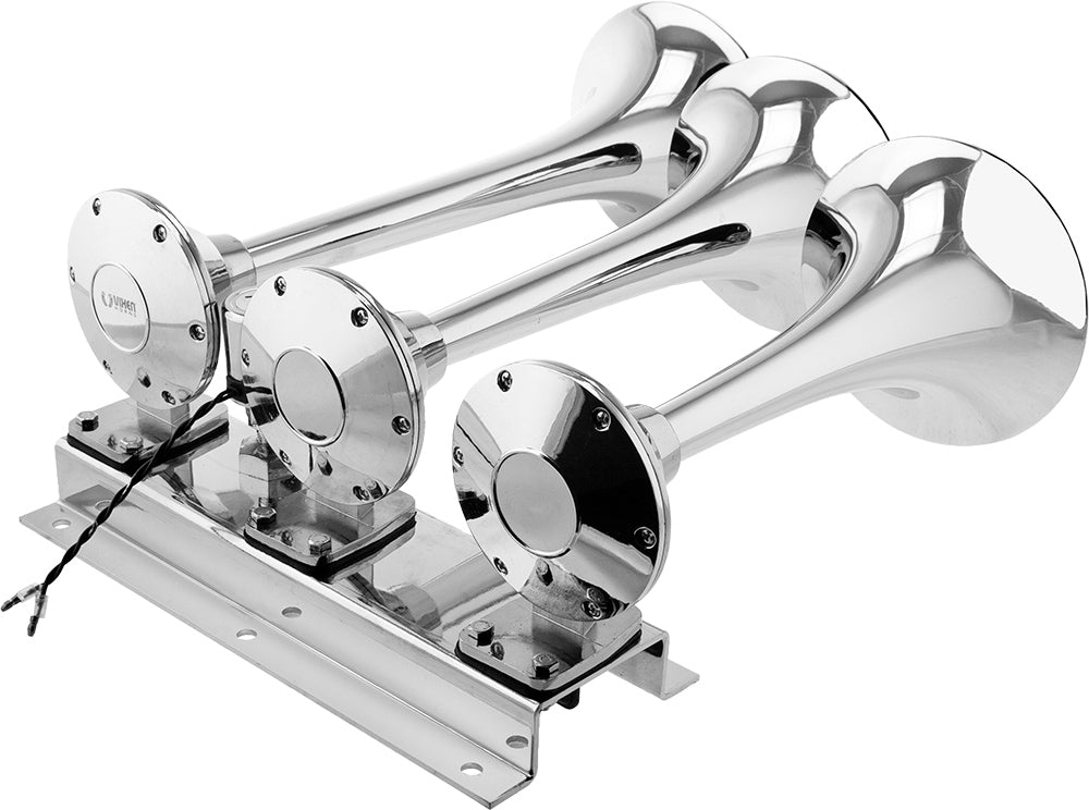 VIXEN HORNS VXO8560/3418C TRIPLE TRUMPET TRAIN AIR HORN CHROME PLATED WITH 2 GALLON TANK AND 150 PSI COMPRESSOR image 2