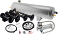 VIXEN HORNS VXO8330APRO/4124B QUAD TRUMPET TRAIN AIR HORN BLACK WITH 3 GALLON ALUMINUM TANK AND 200 PSI COMPRESSOR image 0
