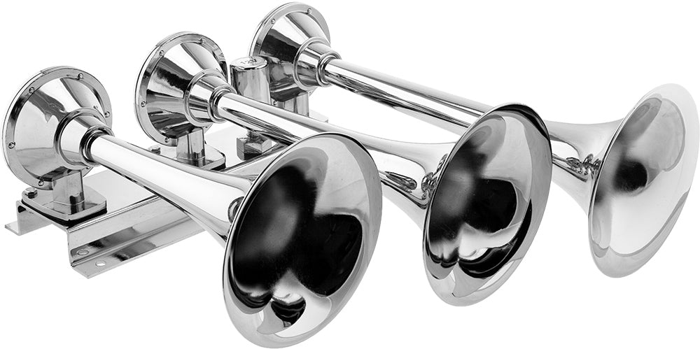 VIXEN HORNS VXO8560/3418C TRIPLE TRUMPET TRAIN AIR HORN CHROME PLATED WITH 2 GALLON TANK AND 150 PSI COMPRESSOR image 1