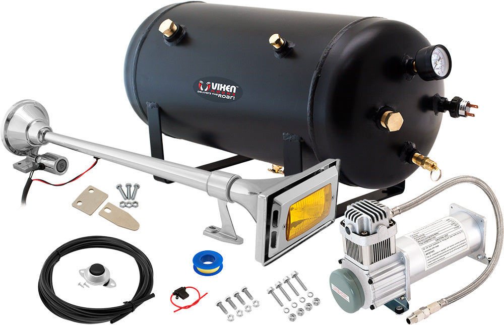VIXEN HORNS VXO8350/1264Y SINGLE TRUMPET TRAIN AIR HORN CHROME PLATED WITH 5 GALLON TANK AND 200 PSI COMPRESSOR image 0