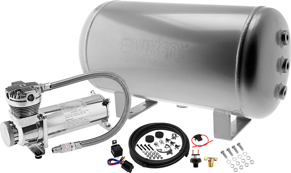 VIXEN AIR VXO4852A 6 GALLON ALUMINUM AIR TANK SILVER WITH 200 PSI AIR COMPRESSOR ONBOARD AIR SYSTEM image 0
