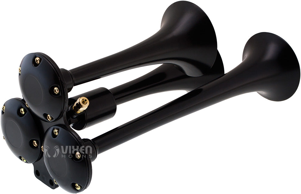 VIXEN HORNS VXO8325/3114B TRIPLE TRUMPET TRAIN AIR HORN BLACK WITH 2.5 GALLON TANK AND 200 PSI COMPRESSOR image 2