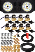 VIXEN AIR VXK1208GW 1/2" NPT AIR RIDE SUSPENSION HIGH FLOW AIR VALVES/SOLENOIDS 210 PSI FOUR CORNERS WITH DUAL WHITE GAUGE, FITTINGS AND HOSES image 0