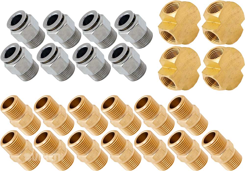 VIXEN AIR VXK3820 SET OF FITTINGS FOR EIGHT 3/8" NPT AIR VALVES USING 3/8" OD AIR LINES image 0