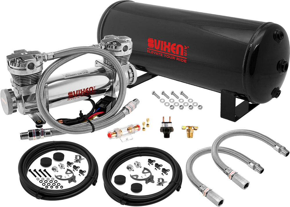 VIXEN AIR VXO8831DC 3 GALLON STEEL AIR TANK WITH DUAL CYLINDER 300 PSI AIR COMPRESSOR ONBOARD AIR SYSTEM image 0