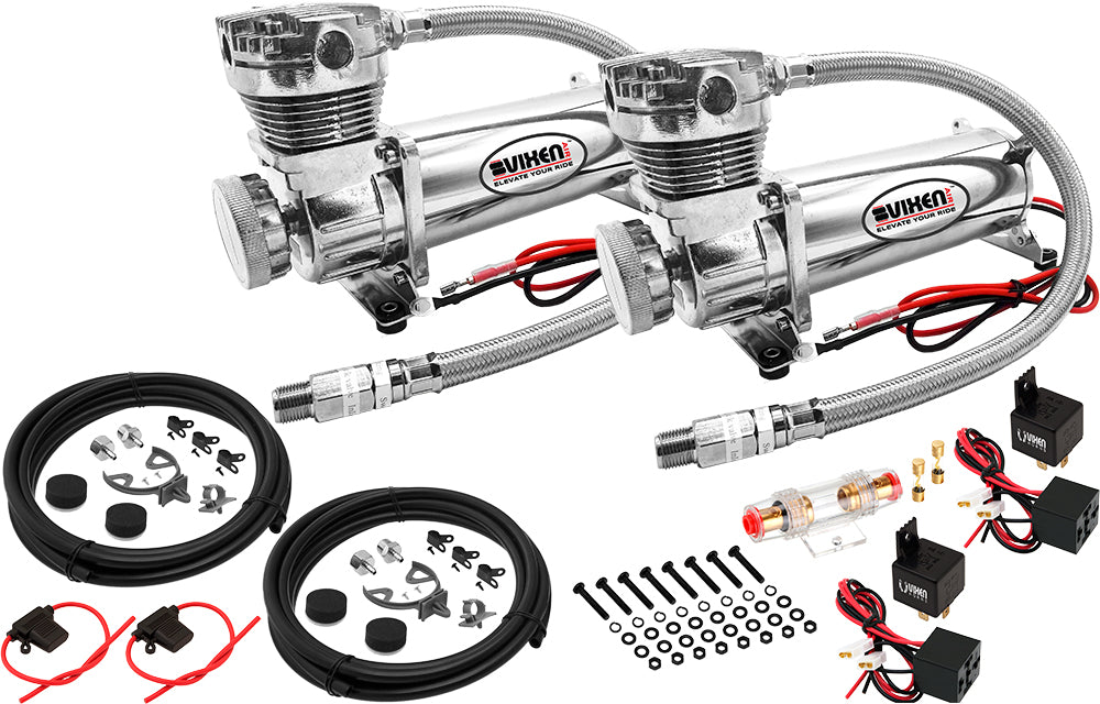 VIXEN AIR VXX1209PB/4863DC AIR SUSPENSION KIT FOR TRUCK/CAR BAG/AIR RIDE/SPRING. ON BOARD SYSTEM, DUAL 200PSI COMPRESSOR, 6 GALLON TANK image 1