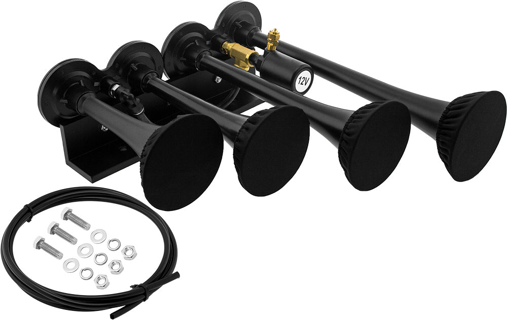 VIXEN HORNS VXH4124B/P FOUR TRUMPET TRAIN AIR HORN WITH COVERS BLACK image 0