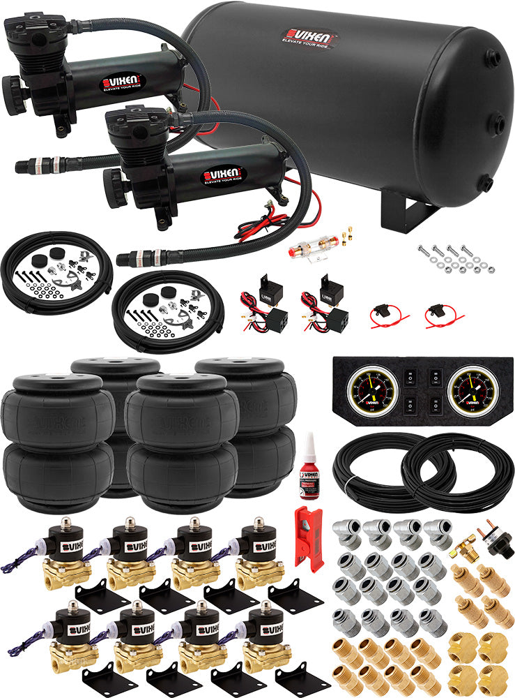 VIXEN AIR VXX3804FB/4863DB AIR SUSPENSION KIT FOR TRUCK/CAR BAG/AIR RIDE/SPRING. ON BOARD SYSTEM, DUAL 200PSI COMPRESSOR, 6 GALLON TANK image 0