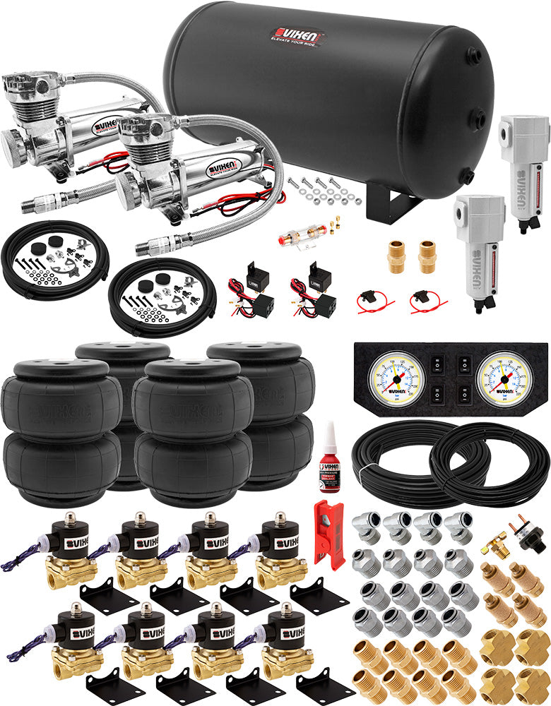 VIXEN AIR VXX1208FW/4863DCF AIR SUSPENSION KIT FOR TRUCK/CAR BAG/AIR RIDE/SPRING. ON BOARD SYSTEM, DUAL 200PSI COMPRESSOR, 6 GALLON image 0