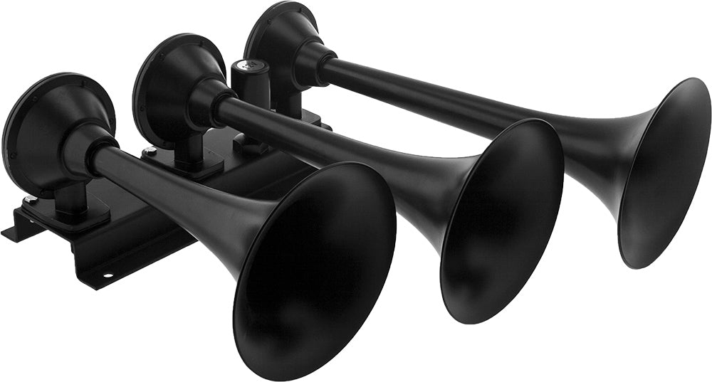 VIXEN HORNS VXO8350B/3418B TRIPLE TRUMPET TRAIN AIR HORN BLACK WITH 5 GALLON TANK AND 200 PSI COMPRESSOR image 1