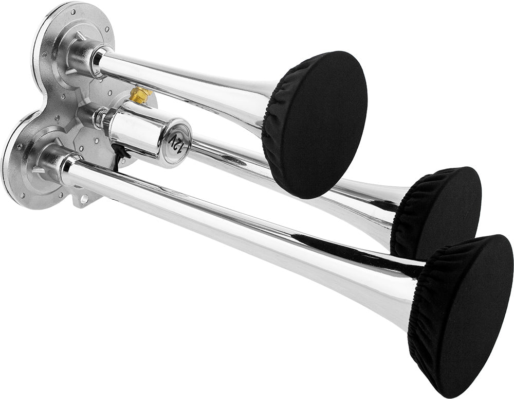 VIXEN HORNS VXH3114LC/P TRIPLE TRUMPET TRAIN AIR HORN WITH COVERS CHROME PLATED image 1