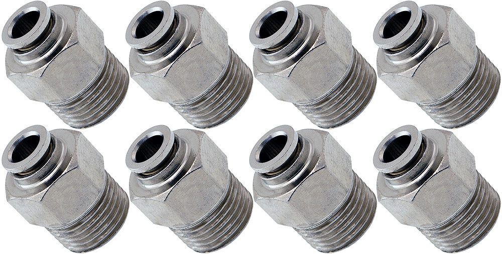 VIXEN AIR VXA7381-8 3/8″ NPT MALE TO PUSH TO CONNECT (PTC) FOR 1/4″ OD HOSE STRAIGHT PNEUMATIC FITTING (8 PACK) image 0