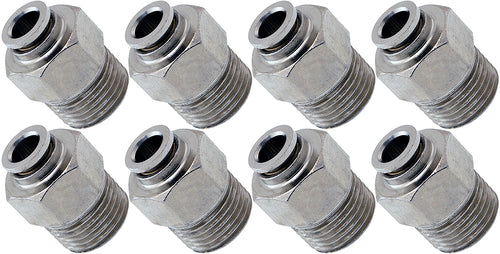 VIXEN AIR VXA7381-8 3/8″ NPT MALE TO PUSH TO CONNECT (PTC) FOR 1/4″ OD HOSE STRAIGHT PNEUMATIC FITTING (8 PACK) image 0