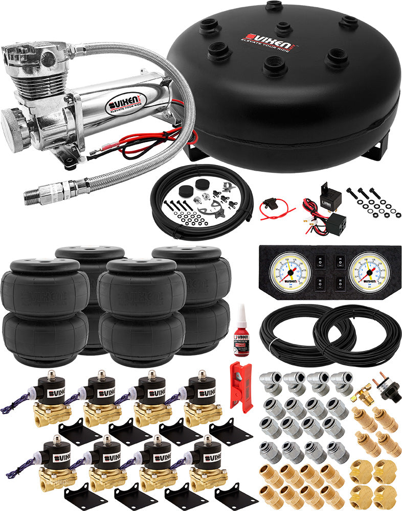 VIXEN AIR VXX3804FW/4840C AIR SUSPENSION KIT FOR TRUCK/CAR BAG/AIR RIDE/SPRING. ON BOARD SYSTEM, 200PSI COMPRESSOR, 4 GALLON TANK image 0