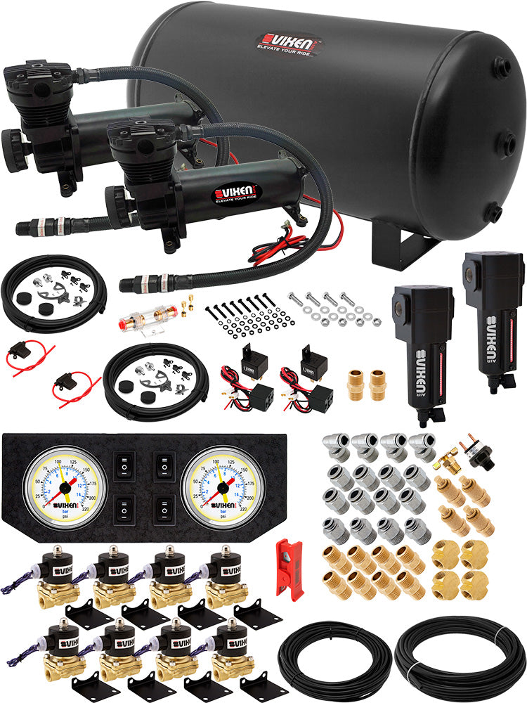 VIXEN AIR VXX3804GW/4863DBF AIR SUSPENSION KIT FOR TRUCK/CAR BAG/AIR RIDE/SPRING. ON BOARD SYSTEM, DUAL 200PSI COMPRESSOR, 6 GALLON TANK image 0