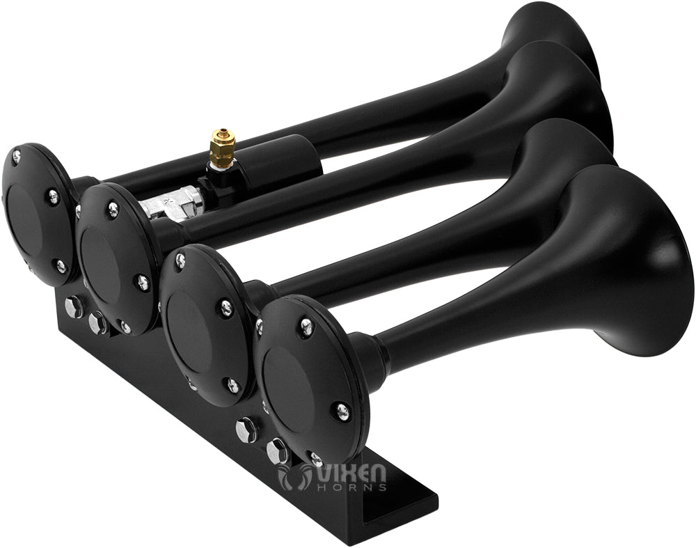 VIXEN HORNS VXO8325B/4124B QUAD TRUMPET TRAIN AIR HORN BLACK WITH 2.5 GALLON TANK AND 200 PSI COMPRESSOR image 2