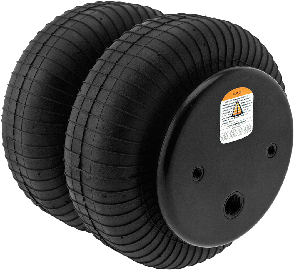 VIXEN AIR VXD3814S 1/2" NPT SINGLE AIR PORT HEAVY DUTY SUSPENSION AIR SPRING/AIR BAG DUAL PACK WITH FITTINGS, SCHRADER VALVES AND 20FT HOSE image 1