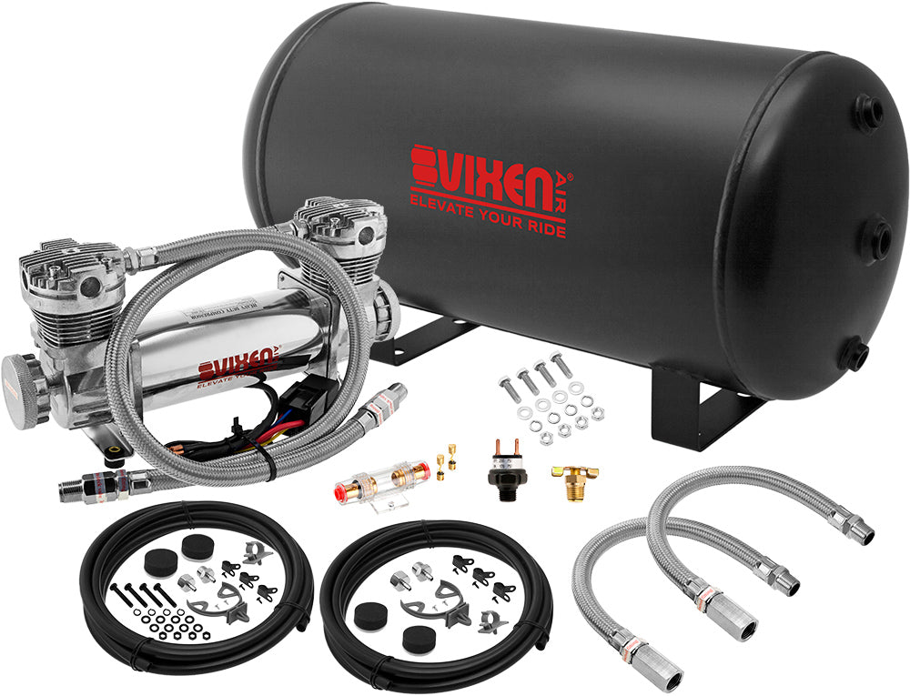 VIXEN AIR VXO8863DC 6 GALLON STEEL AIR TANK WITH DUAL CYLINDER 300 PSI AIR COMPRESSOR ONBOARD AIR SYSTEM image 0