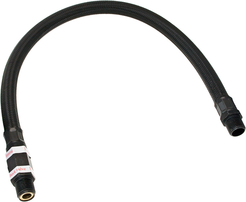 VIXEN HORNS VXA7335B STAINLESS STEEL BRAIDED LEADER HOSE WITH CHECK VALVE 3/8" TO 3/8" MALE NPT 20" BLACK image 0