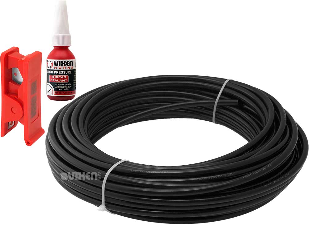 VIXEN AIR VXA38100K 3/8" OD NYLON/PLASTIC HOSE (100 FT) WITH THREAD SEALANT AND HOSE CUTTER image 0
