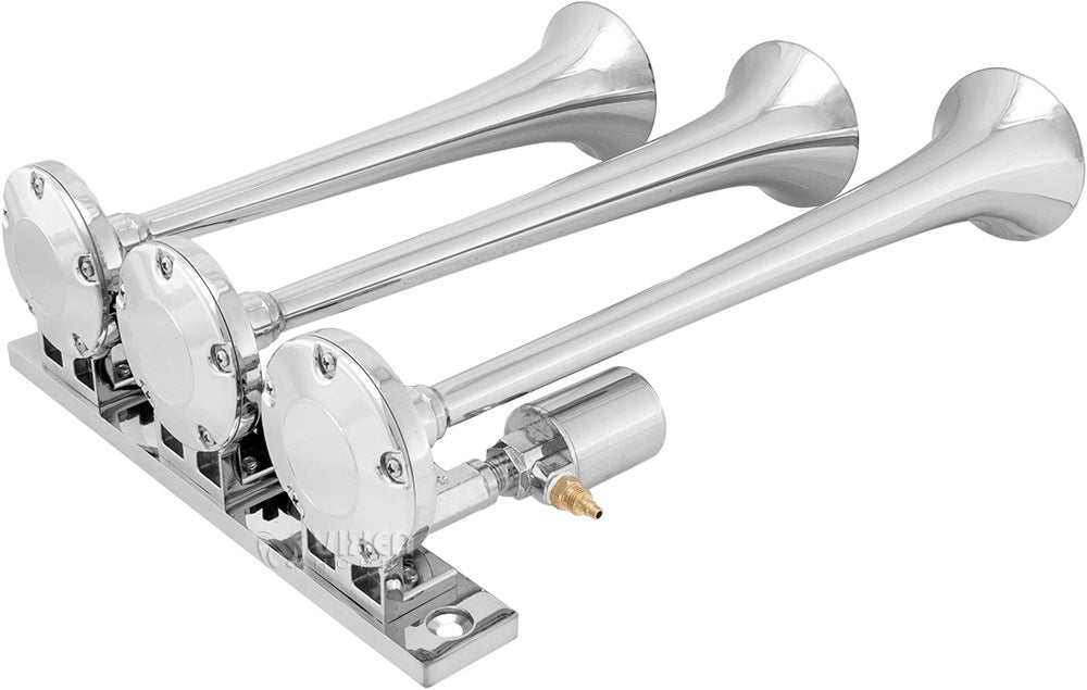 VIXEN HORNS VXO8530/3118 TRIPLE TRUMPET TRAIN AIR HORN CHROME PLATED WITH 1.5 GALLON TANK AND 150 PSI COMPRESSOR image 2