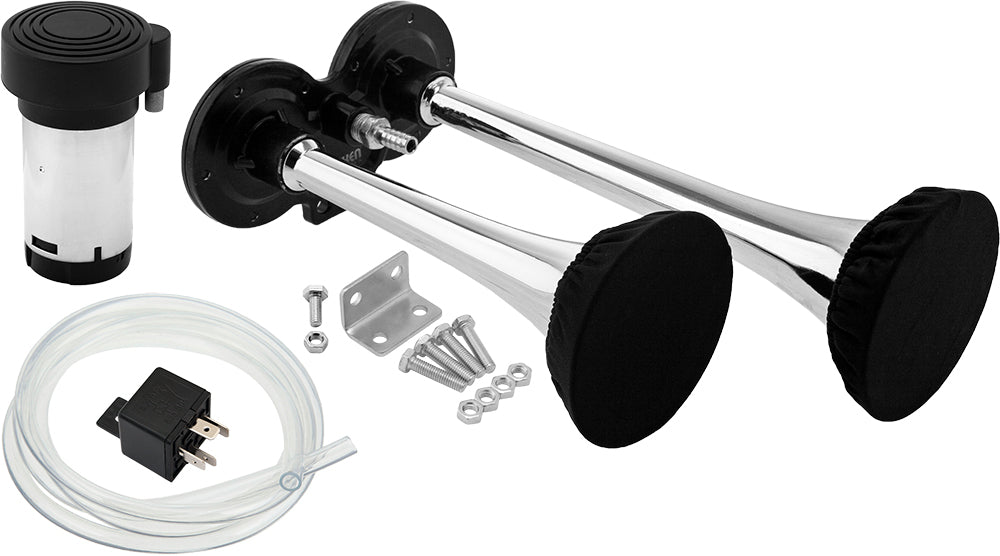 VIXEN HORNS VXH2311C/P DUAL TRUMPET TRAIN AIR HORN KIT WITH COVERS CHROME COLOR image 0