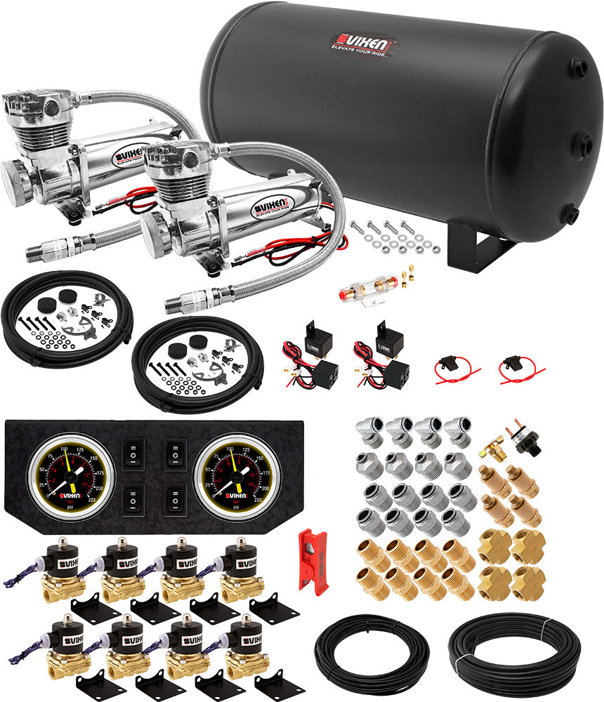VIXEN AIR VXX1208GB/4863DC AIR SUSPENSION KIT FOR TRUCK/CAR BAG/AIR RIDE/SPRING. ON BOARD SYSTEM, DUAL 200PSI COMPRESSOR, 6 GALLON TANK image 0
