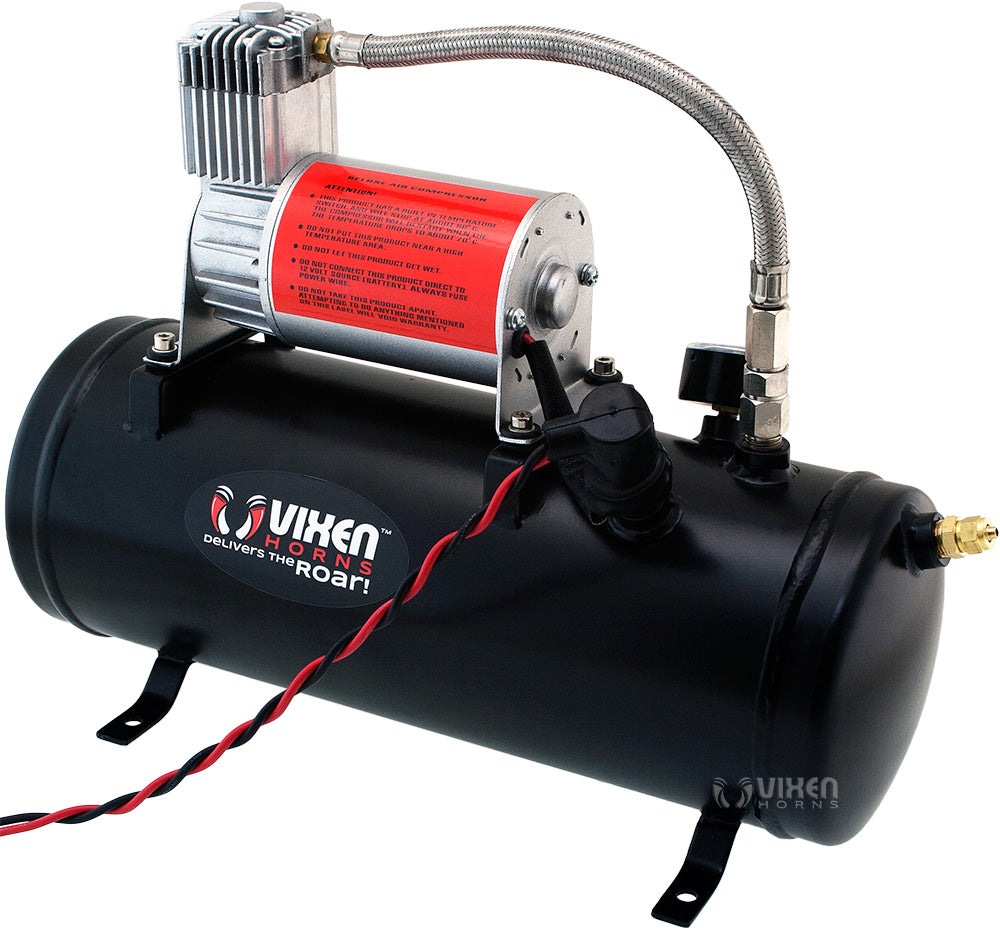 VIXEN HORNS VXO8530/4114B QUAD TRUMPET TRAIN AIR HORN BLACK WITH 1.5 GALLON TANK AND 150 PSI COMPRESSOR image 4