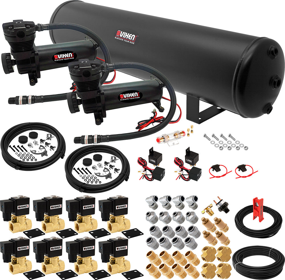 VIXEN AIR VXX1209H/4852DB AIR SUSPENSION KIT FOR TRUCK/CAR BAG/AIR RIDE/SPRING. ON BOARD SYSTEM, DUAL 200PSI COMPRESSOR, 5 GALLON TANK image 0