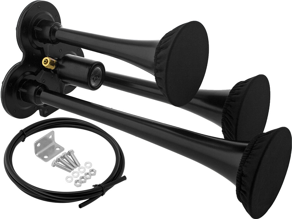 VIXEN HORNS VXH3114LB/P TRIPLE TRUMPET TRAIN AIR HORN WITH COVERS BLACK image 0