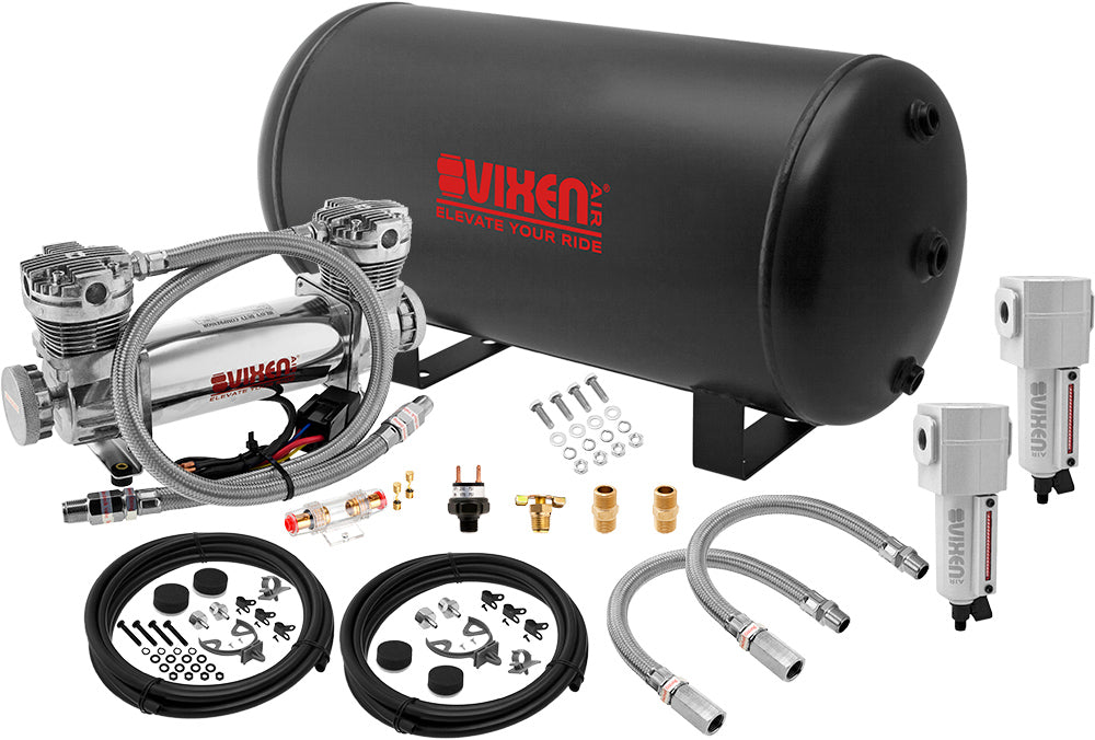 VIXEN AIR VXO8863DCF 6 GALLON STEEL AIR TANK WITH DUAL CYLINDER 300 PSI AIR COMPRESSOR ONBOARD AIR SYSTEM image 0