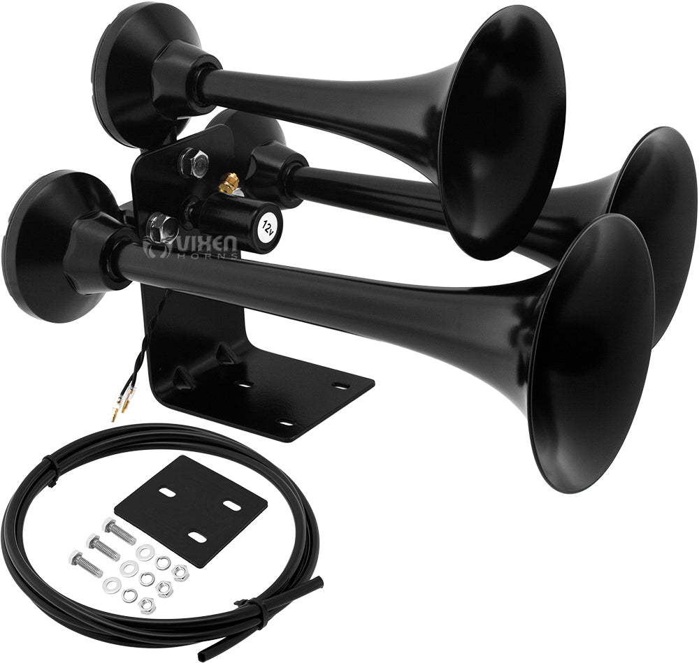 VIXEN HORNS VXH3318B TRIPLE TRUMPET TRAIN AIR HORN BLACK image 0
