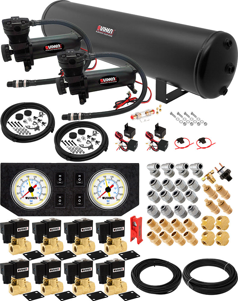 VIXEN AIR VXX3805GW/4852DB AIR SUSPENSION KIT FOR TRUCK/CAR BAG/AIR RIDE/SPRING. ON BOARD SYSTEM, DUAL 200PSI COMPRESSOR, 5 GALLON TANK image 0