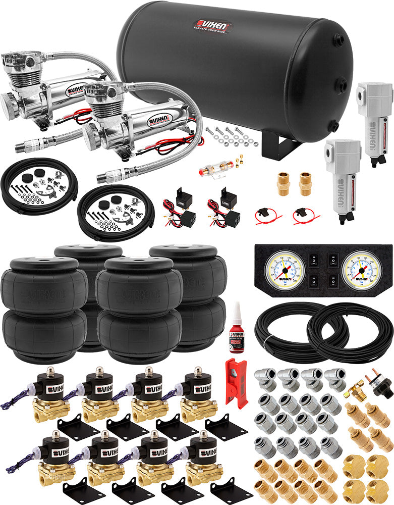 VIXEN AIR VXX3804FW/4863DCF AIR SUSPENSION KIT FOR TRUCK/CAR BAG/AIR RIDE/SPRING. ON BOARD SYSTEM, DUAL 200PSI COMPRESSOR, 6 GALLON TANK image 0