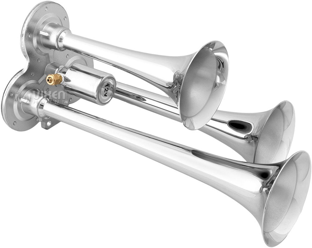 VIXEN HORNS VXO8530/3114 TRIPLE TRUMPET TRAIN AIR HORN CHROME PLATED WITH 1.5 GALLON TANK AND 150 PSI COMPRESSOR image 1