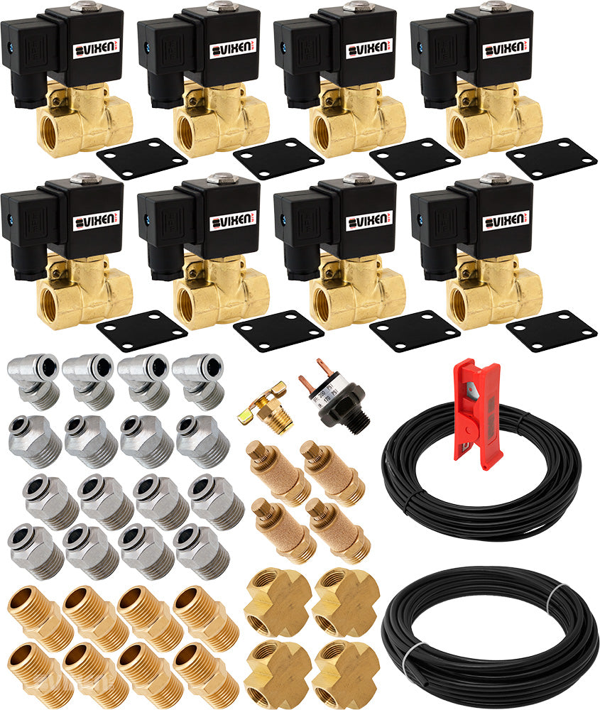 VIXEN AIR VXK1205H 1/2" NPT AIR RIDE SUSPENSION HIGH FLOW ELECTRIC AIR VALVES/SOLENOIDS 250 PSI FOUR CORNERS WITH FITTINGS AND HOSES image 0