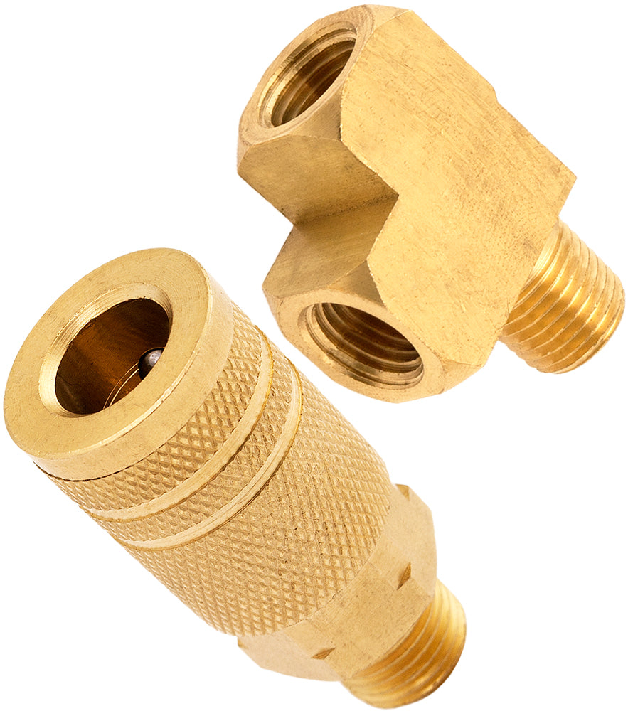 VIXEN AIR VXK1401 1/4" NPT MALE QUICK CONNECT COUPLER WITH 1/4 TO 1/4 (2) NPT TEE image 0
