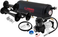 VIXEN HORNS VXO8115B/3311B TRIPLE TRUMPET TRAIN AIR HORN BLACK WITH 1.5 GALLON TANK AND 150 PSI COMPRESSOR image 0