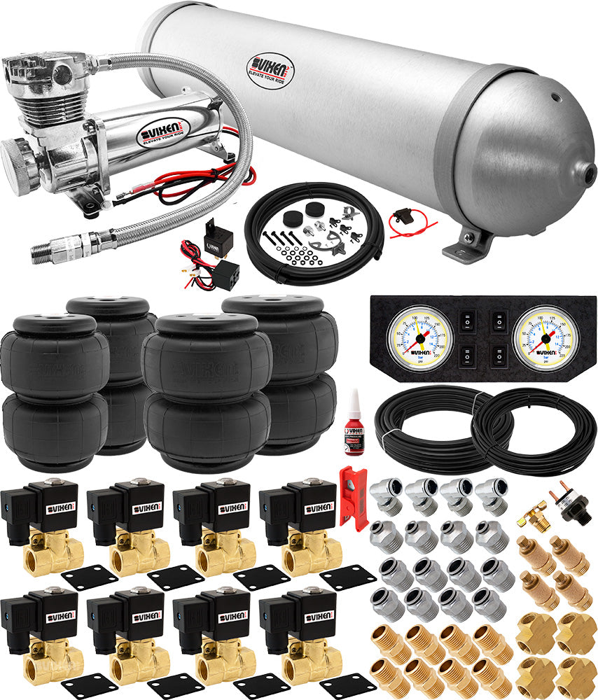 VIXEN AIR VXX1209PW/4850C AIR SUSPENSION KIT FOR TRUCK/CAR BAG/AIR RIDE/SPRING. ON BOARD SYSTEM, 200PSI COMPRESSOR, 5 GALLON ALUMINUM TANK image 0