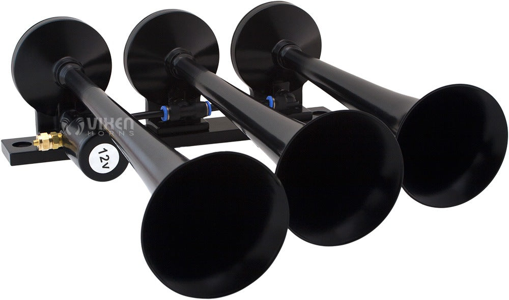 VIXEN HORNS VXO8330/3118B TRIPLE TRUMPET TRAIN AIR HORN BLACK WITH 3 GALLON TANK AND 200 PSI COMPRESSOR image 3