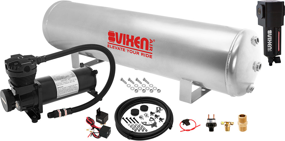 VIXEN AIR VXO4852GBF 5 GALLON STEEL AIR TANK SILVER WITH 200 PSI AIR COMPRESSOR ONBOARD AIR SYSTEM image 0