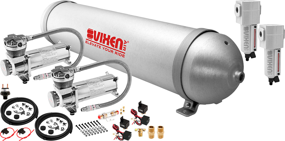 VIXEN AIR VXO4850DCF 5 GALLON ALUMINUM AIR TANK WITH DUAL 200 PSI AIR COMPRESSOR ONBOARD AIR SYSTEM image 0