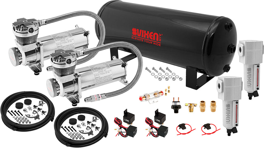 VIXEN AIR VXO4831DCF 3 GALLON STEEL AIR TANK WITH DUAL 200 PSI AIR COMPRESSOR ONBOARD AIR SYSTEM image 0