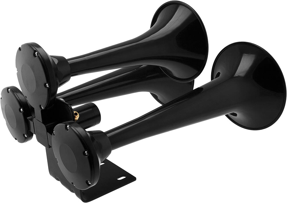 VIXEN HORNS VXO4830AB/3318XB TRIPLE TRUMPET ABS TRAIN AIR HORN BLACK WITH 3 GALLON ALUMINUM TANK AND 200 PSI COMPRESSOR image 2