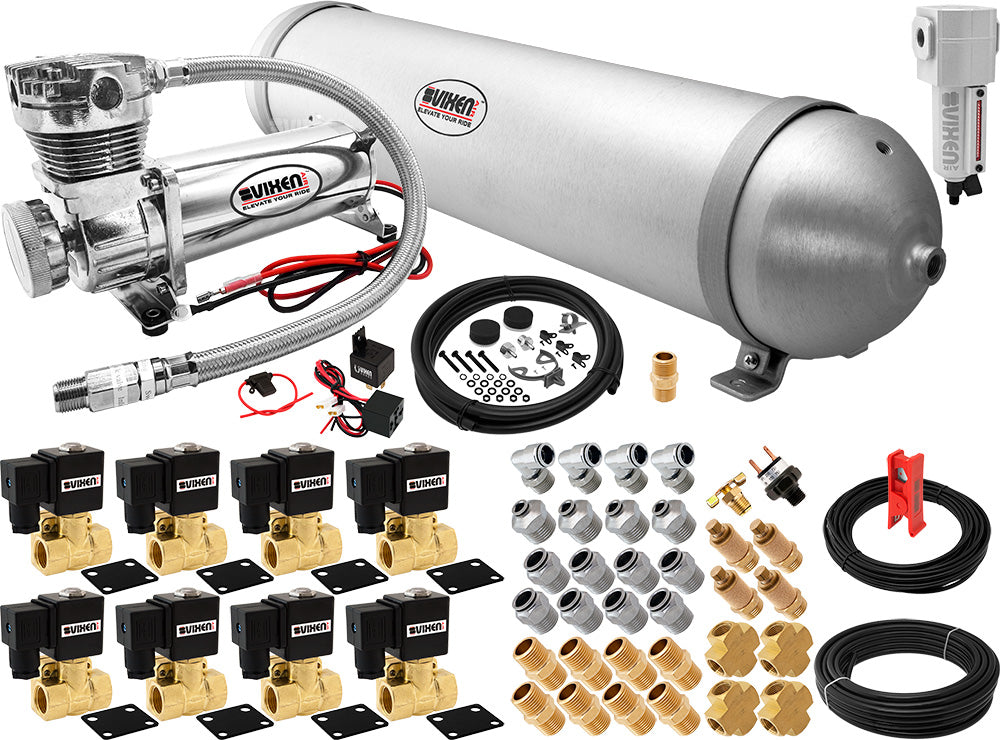 VIXEN AIR VXX1209H/4850CF AIR SUSPENSION KIT FOR TRUCK/CAR BAG/AIR RIDE/SPRING. ON BOARD SYSTEM, 200PSI COMPRESSOR, 5 GALLON ALUMINUM TANK image 0