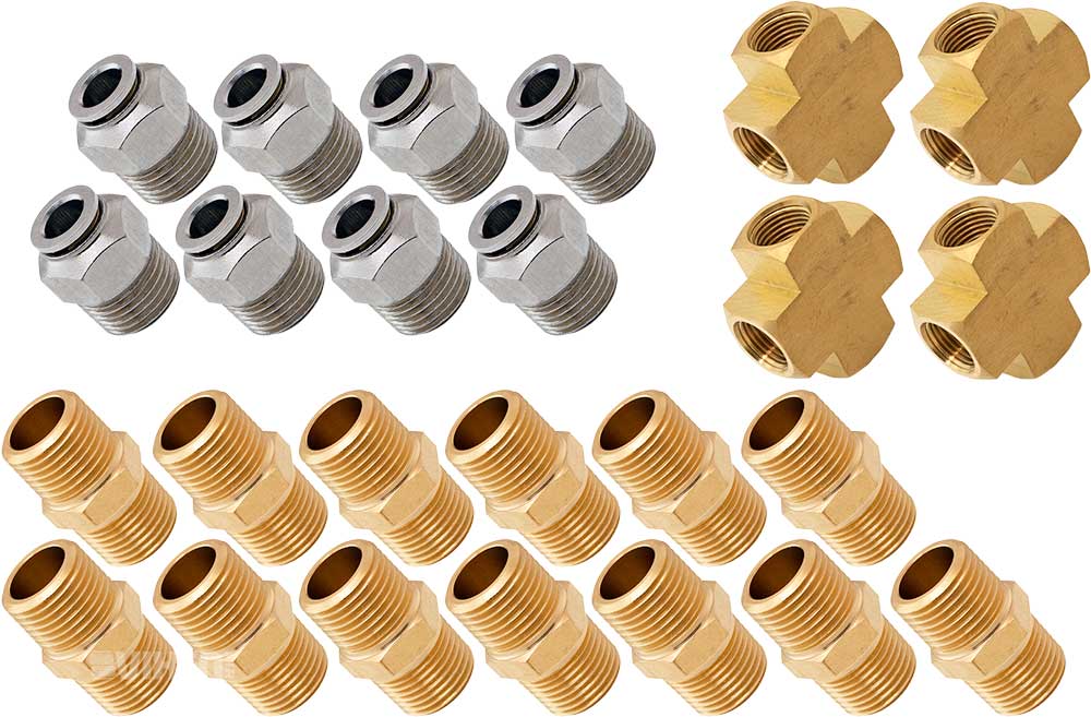 VIXEN AIR VXK1220 SET OF FITTINGS FOR EIGHT 1/2" NPT AIR VALVES USING 3/8" OD AIR LINES image 0