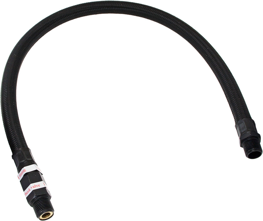 VIXEN HORNS VXA7336B STAINLESS STEEL BRAIDED LEADER HOSE WITH CHECK VALVE 3/8" TO 3/8" MALE NPT 24" BLACK image 0