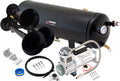 VIXEN HORNS VXO8330/3114B TRIPLE TRUMPET TRAIN AIR HORN BLACK WITH 3 GALLON TANK AND 200 PSI COMPRESSOR image 0